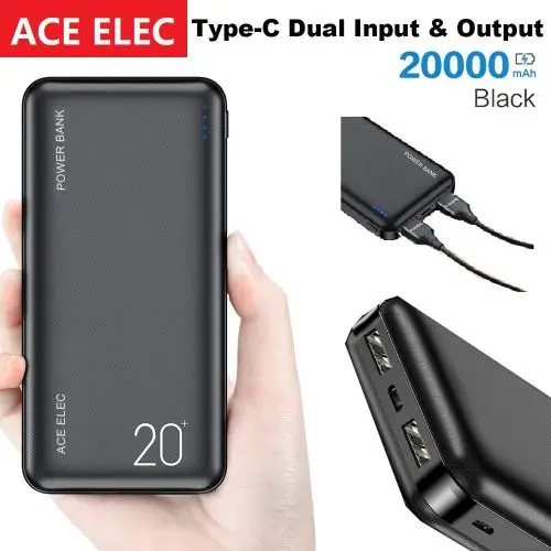 Ace Elec 20000 MAh Utra Slim Portable Power Bank -Type C Dual input and Output